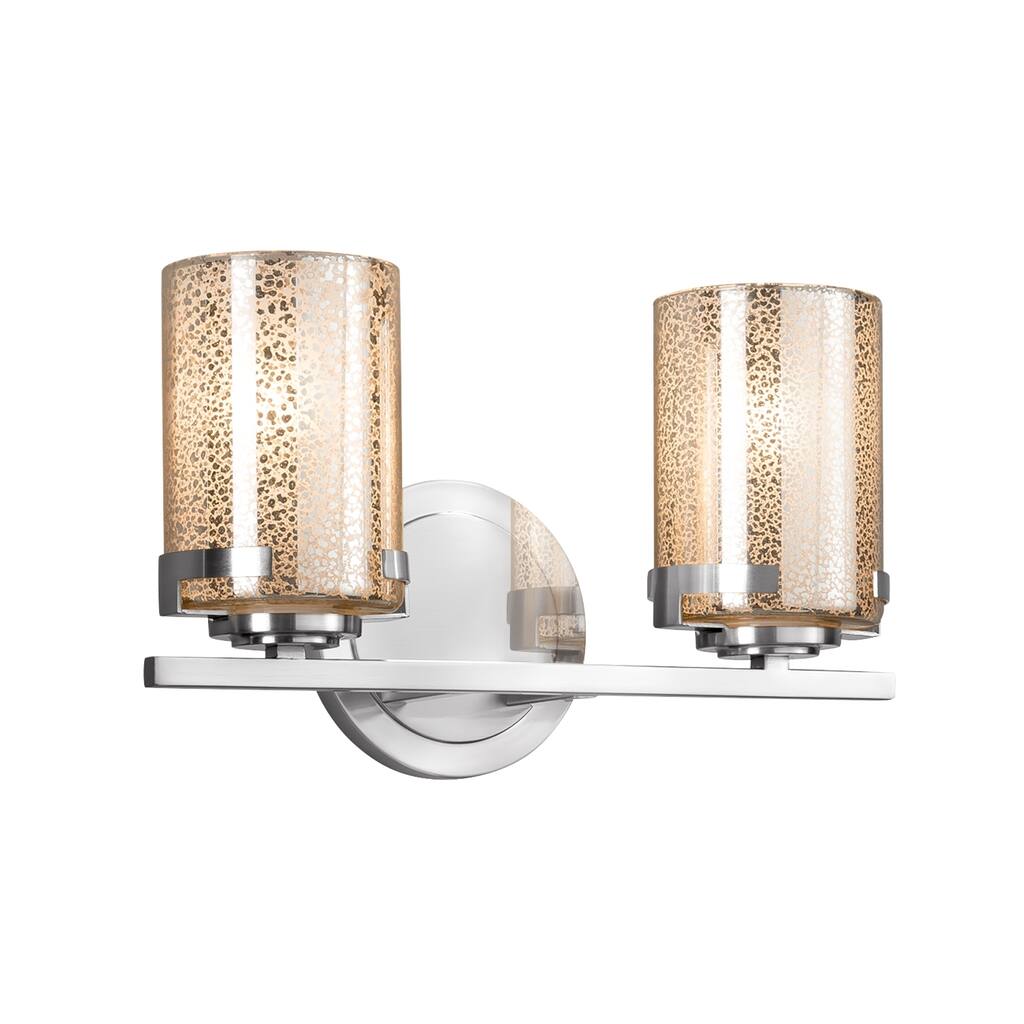 Justice Design Fusion Atlas 2-light Polished Chrome Bath Bar, Mercury Cylinder - Flat Rim Shade