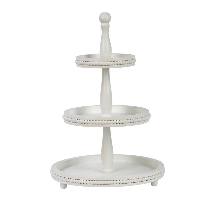 Round Tiered Wooden Beaded Stand - 3 Tiers - White