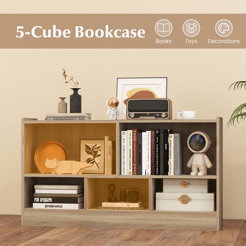 Kids Storage Cabinet with 5 Cubes and Display Shelf Bookcase Organizer for Bedroom and Playroom - 44" x 12" x 24" (L x W x H)