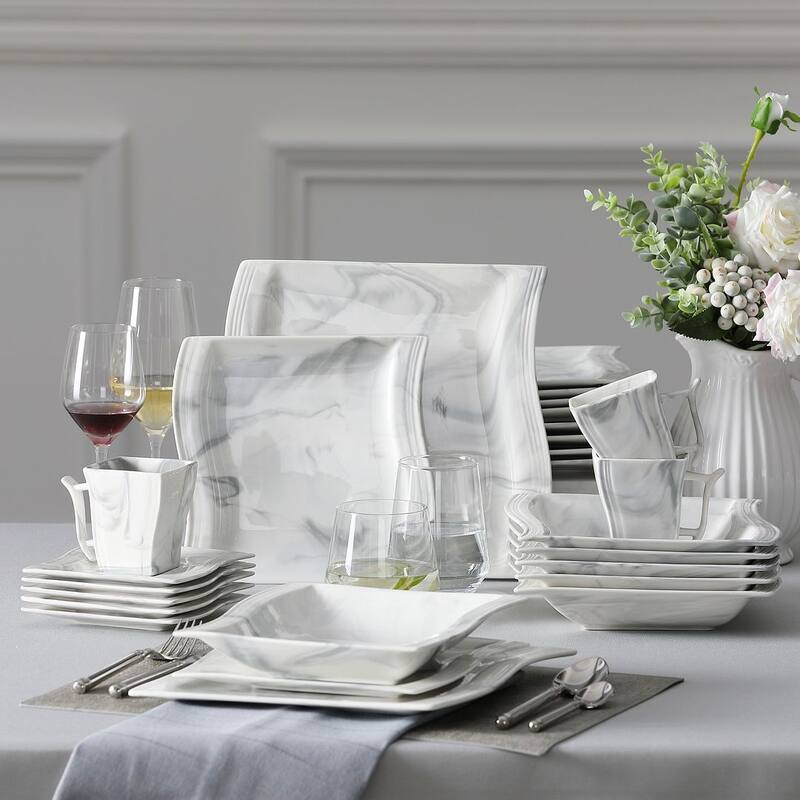 MALACASA Flora Wavy Modern Porcelain Dinnerware Set (Service for 6)