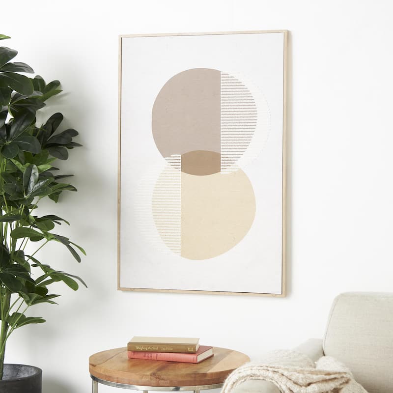 Wooden Geometric Overlapping Circle Living Room Wall Decor with White Fabric Detailing - Brown - Roche River Decor
