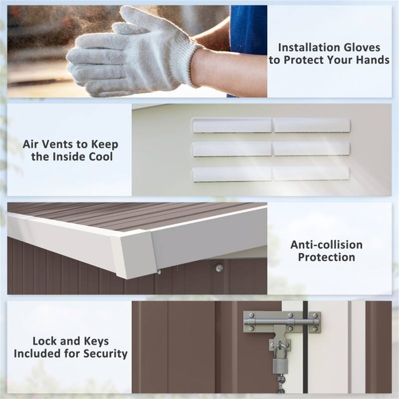 Metal Garden Shed Outdoor Storage Lockable Door Galvanized Steel - 51.2" W x 92.5" D x 64.6"