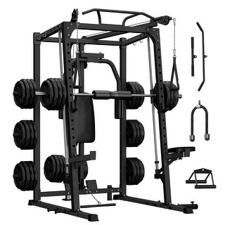 Empty Smith Rack Smith Machine, 2000LBS Power Rack with Smith Bar, Cable Crossover ...