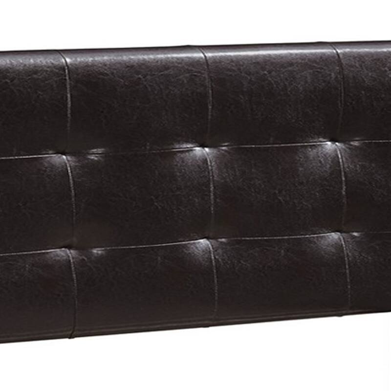 Queen Leatherette Bed with Checkered Tufted Headboard, Dark Brown