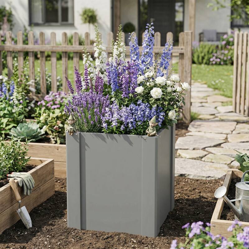 Outsunny Raised Garden Bed, Galvanized Planter Box Outdoor with Gloves for Gardening Vegetables, Flower, Herb