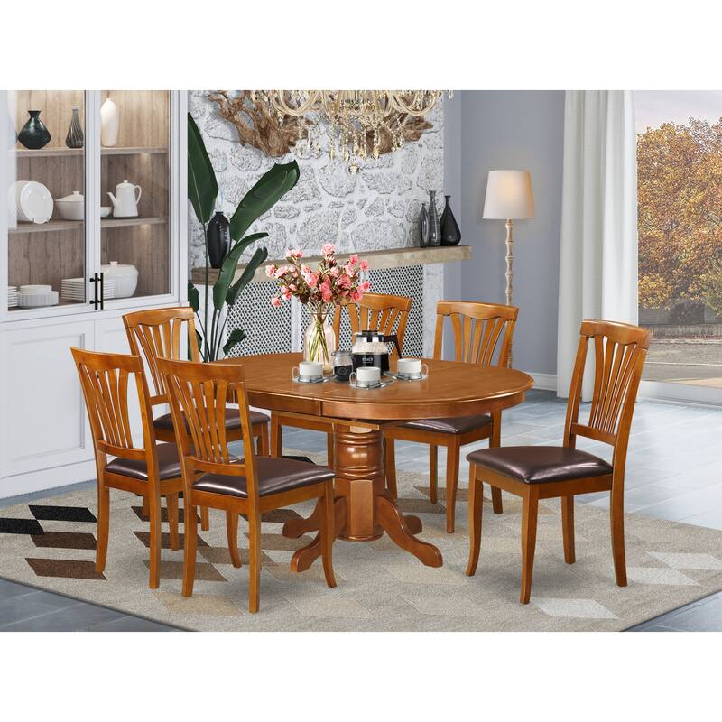 East West Furniture 7 Piece Modern Dining Table Set- an Oval Wooden Table and 6 Dining Chairs, Saddle Brown (Seat Options)