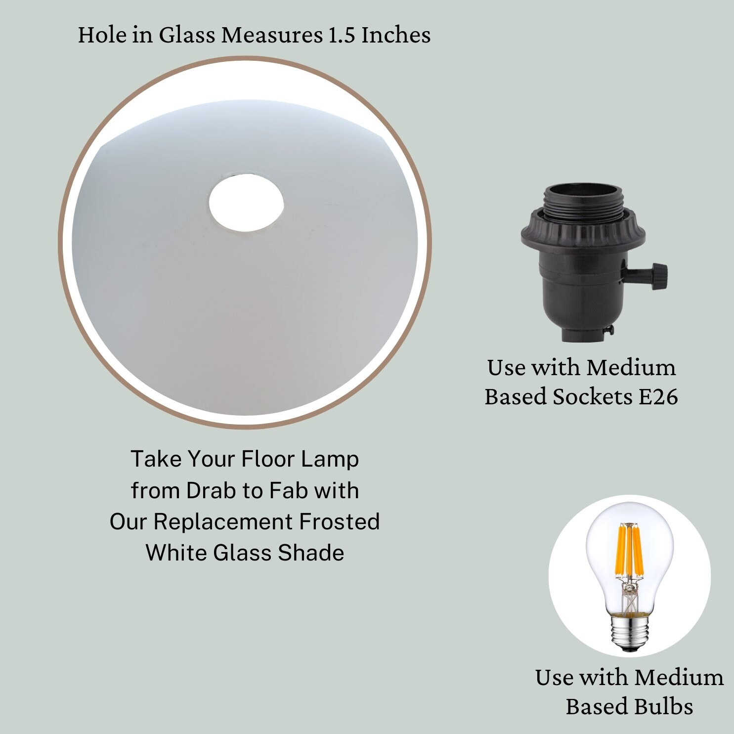 LIGHTACCENTS Glass Lamp Shade Replacement for Floor Lamp Frosted Glass Lamp Shade for Floor Lamps Glass Lamp Shade Floor Lamp Shade Replacement