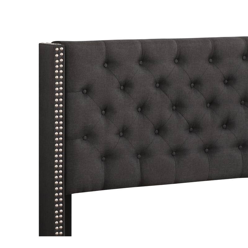 Queen Size Upholstered Platform Bed with Transitional Design and Foam-Padded Headboard
