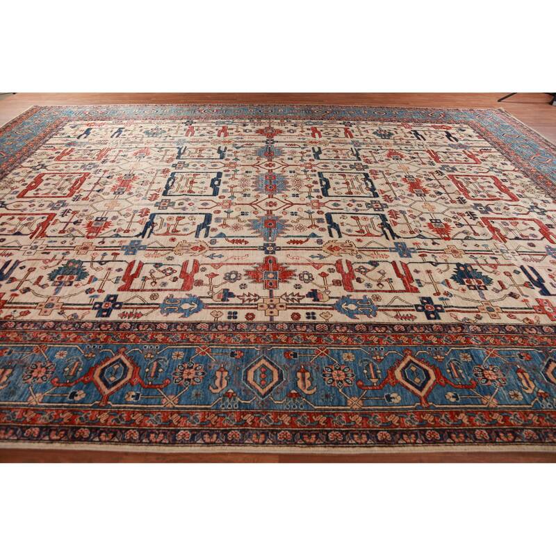 Hand Knotted Oriental 100% Wool Carpet Traditional All-Over Beige & Ivories Ziegler Area Rug - 17' 4'' X 13' 1''