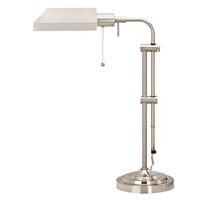 Metal Rectangular Desk Lamp with Adjustable Pole, Silver