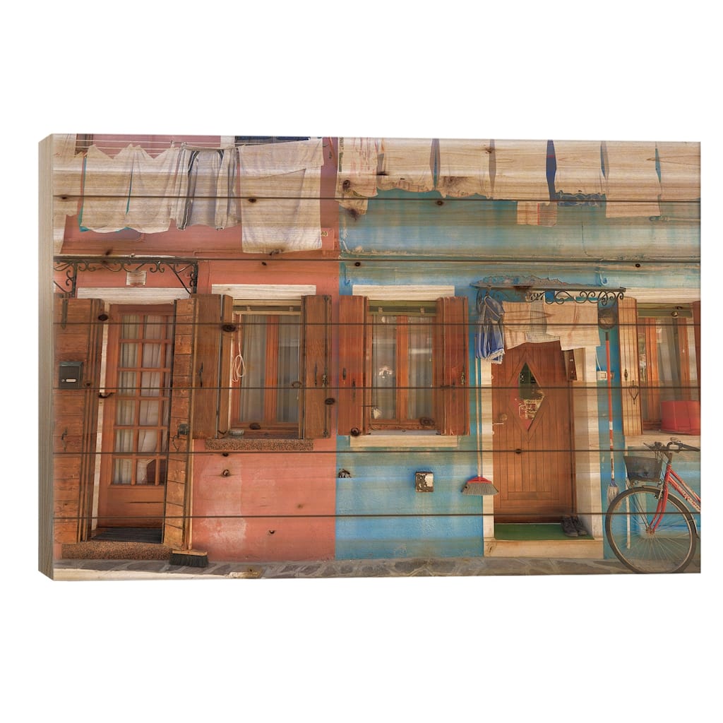 Burano, Italy, Laundry Day Print On Wood by Mark Paulda - Multi-Color