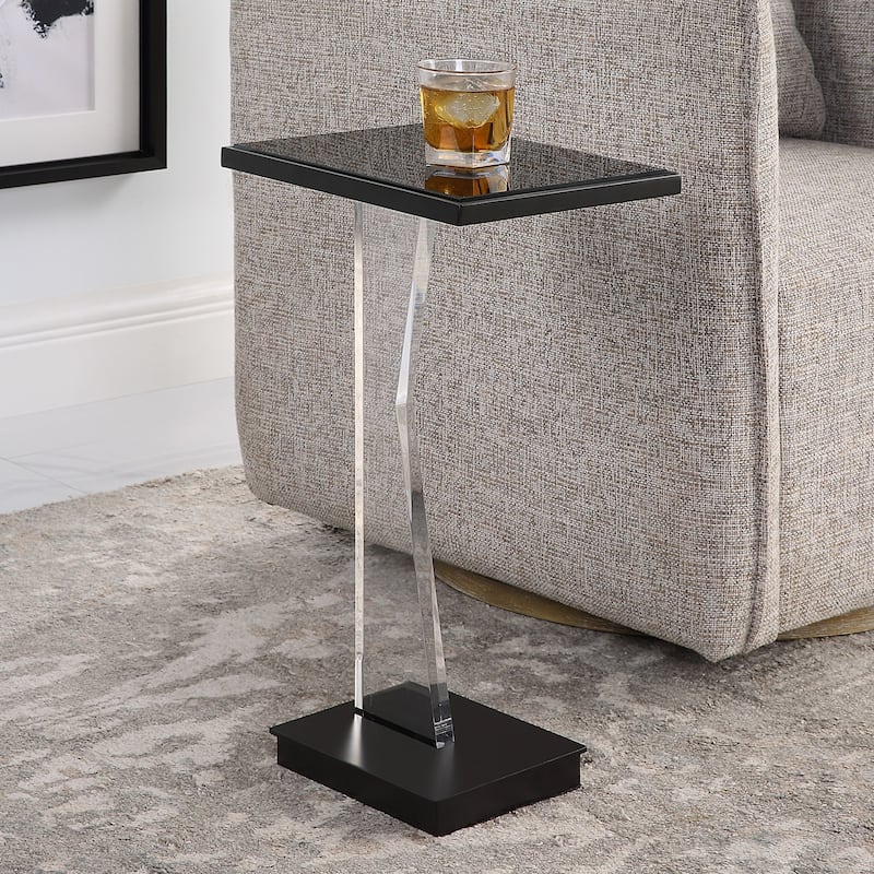 Glass Top Accent Table with Angular Leg - 22.75" - Black and Clear