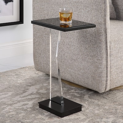 Glass Top Accent Table with Angular Leg - 22.75" - Black and Clear