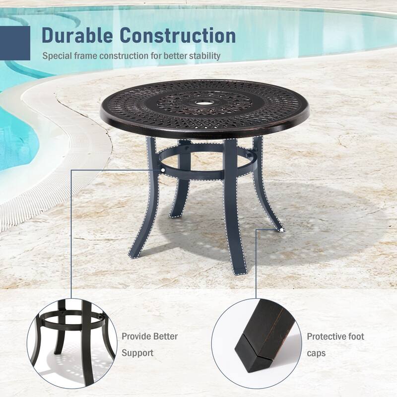Outdoor Round Cast Aluminum Small Table with Umbrella Hole