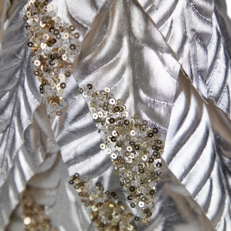20" Platinum and Champagne Sequins Table-Top Layered Christmas Cone Tree