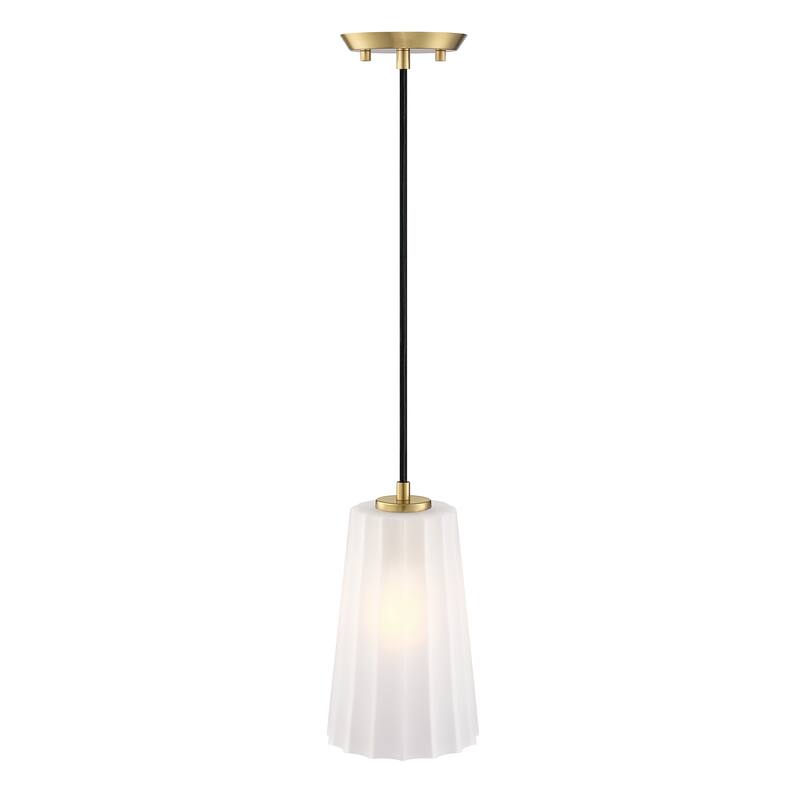 Liana 60 Watt 1-Light Brushed Gold Glam Pendant Light with Etched Glass Shade - 9.75