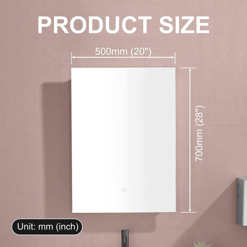 Rectangular LED Bathroom Mirror 20 x 28 Inch Modern Bathroom Mirror with Three LED Lights