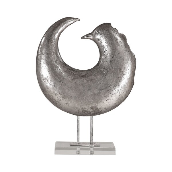 19" Isha Silver Bird Sculpture on Clear Crystal Rectangle Base - N/A