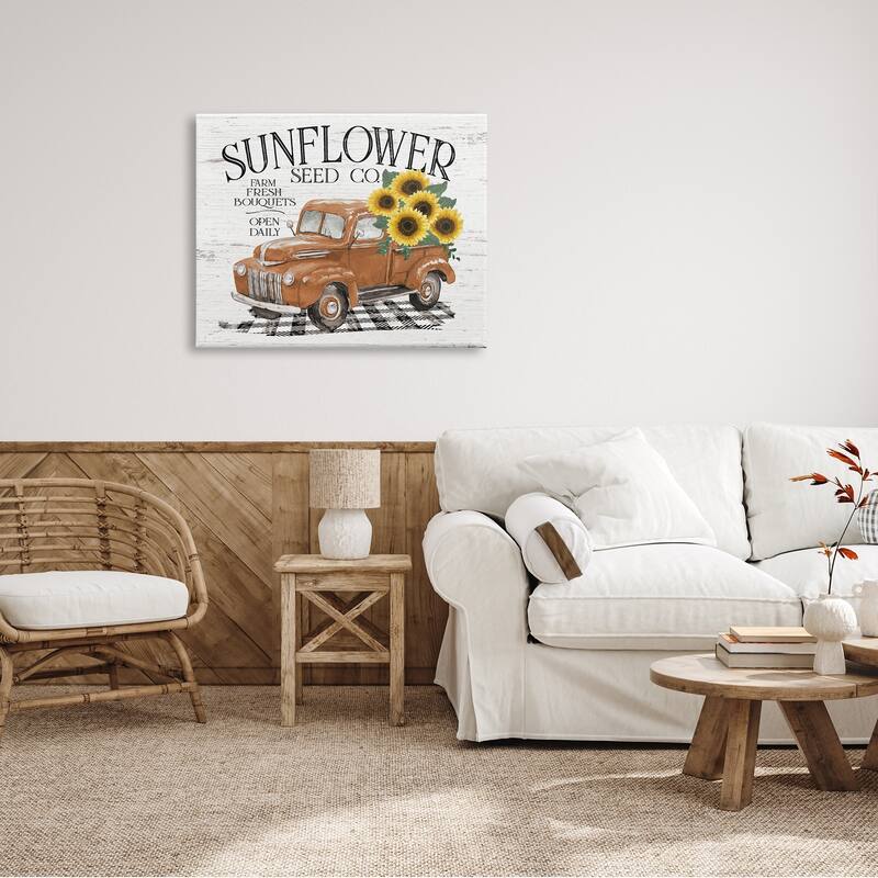 Stupell Vintage Sunflower Seed Co. Advertisement Red Farm Truck Canvas Wall Art - Orange