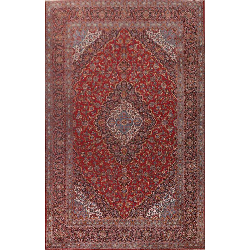 Traditional Kashan Persian Large Vintage Area Rug Handmade Wool Carpet - 9'8" x 16'2"