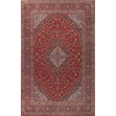 Traditional Kashan Persian Large Vintage Area Rug Handmade Wool Carpet - 9'8" x 16'2"