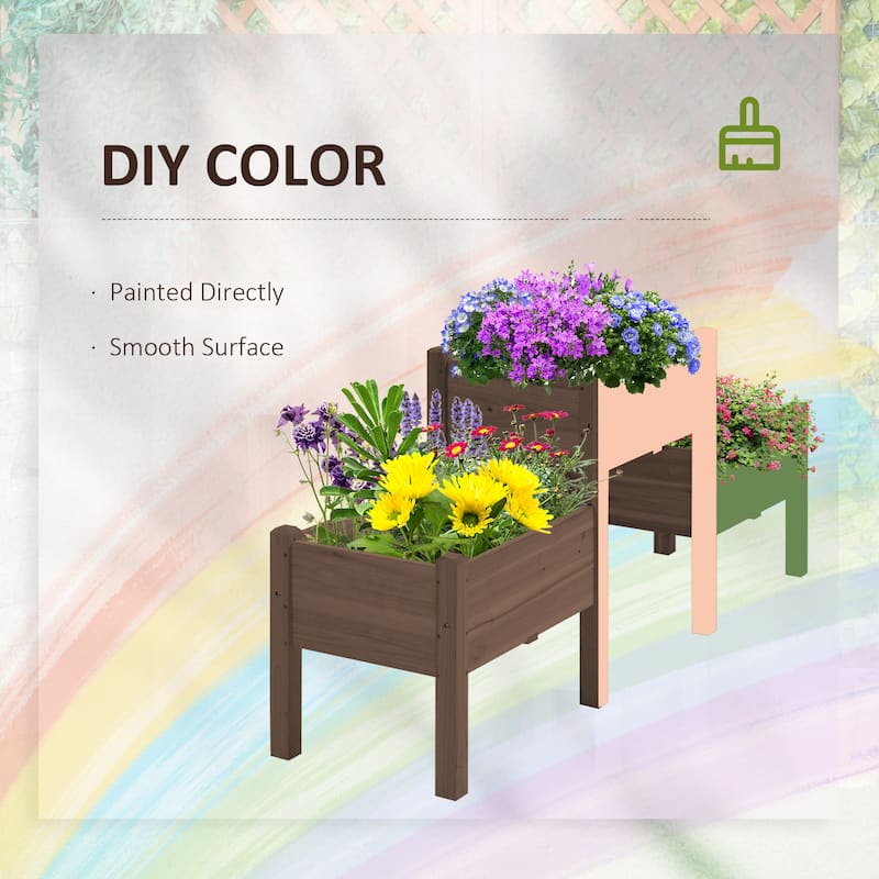 Outdoor Raised Flower Beds Self-Draining Flower Boxes with Drainage Holes and 3 Planter Box for Vegetables Herb and Flowers