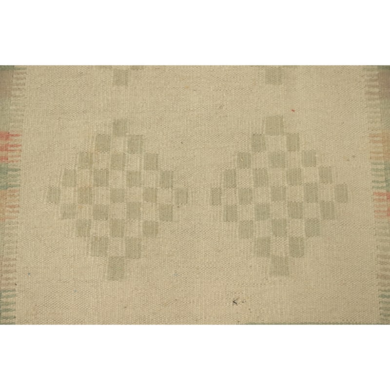 Hand Woven Oriental 100% Wool Carpet Southwestern Tribal Beige & Ivories Kilim Runner Rug - 9' 9'' X 2' 7''