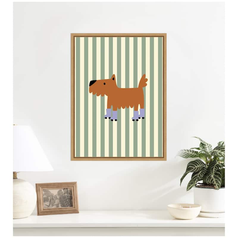 Kate and Laurel Skating Dog by Laura Moss Framed Canvas Wall Art Print