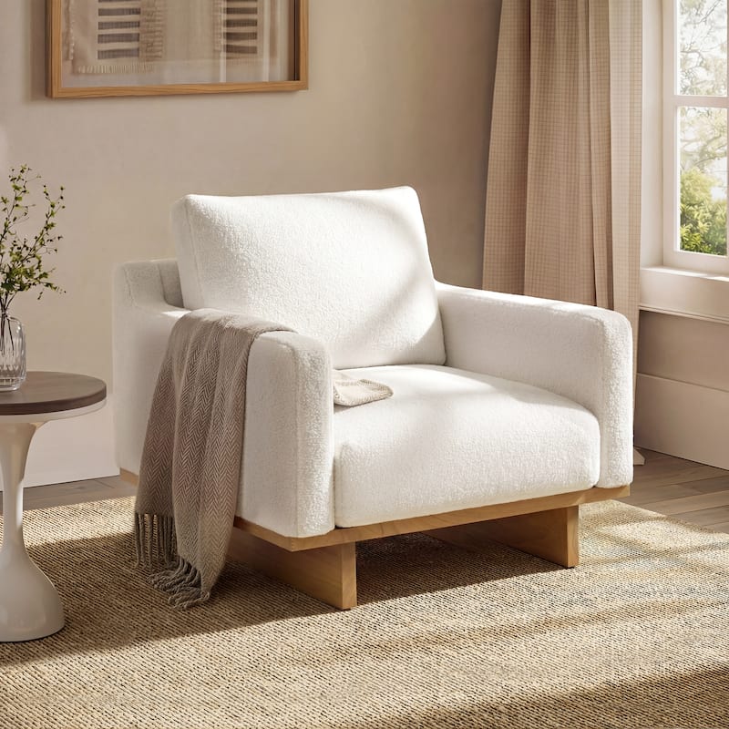 Christopher Knight Home - Modern Wooden Upholstered Accent Chair with Ergonomic Comfort - White-Boucle