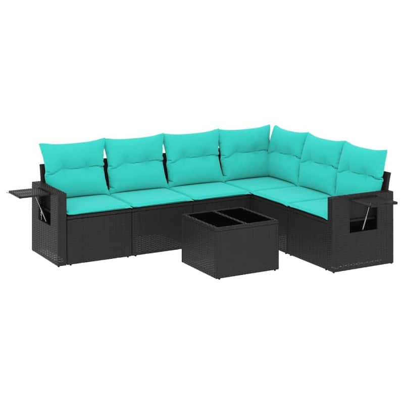 vidaXL 6 Piece Patio Sofa Set with Cushions Black Poly Rattan