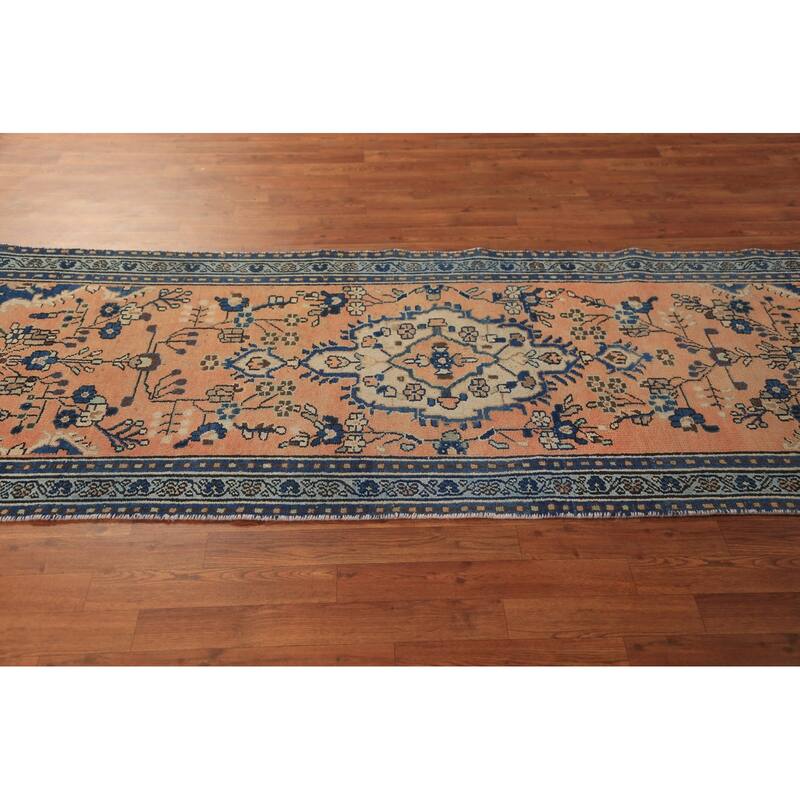 Orange Medallion Hamedan Persian Runner Rug Handmade Wool Carpet - 3'2"x 9'4"