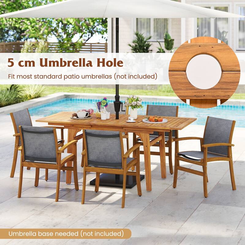 Gymax 9-Piece Acacia Wood Outdoor Dining Set for 6-8 w/ 1.97''