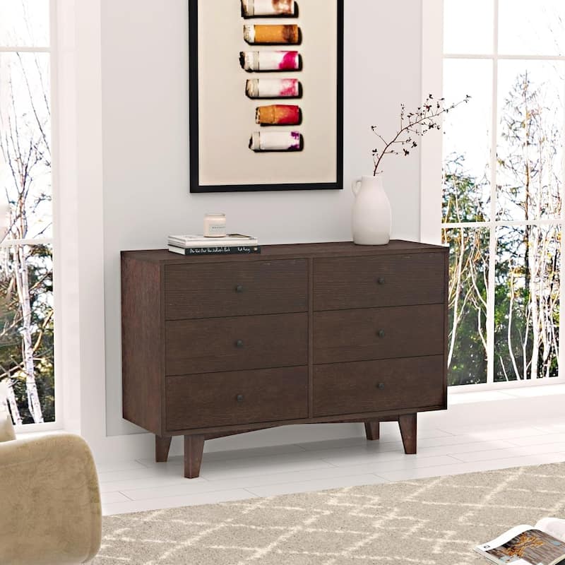 6 Drawers Dresser for Bedroom, Chest of Drawers with Handle Solid Wood Storage Organizer