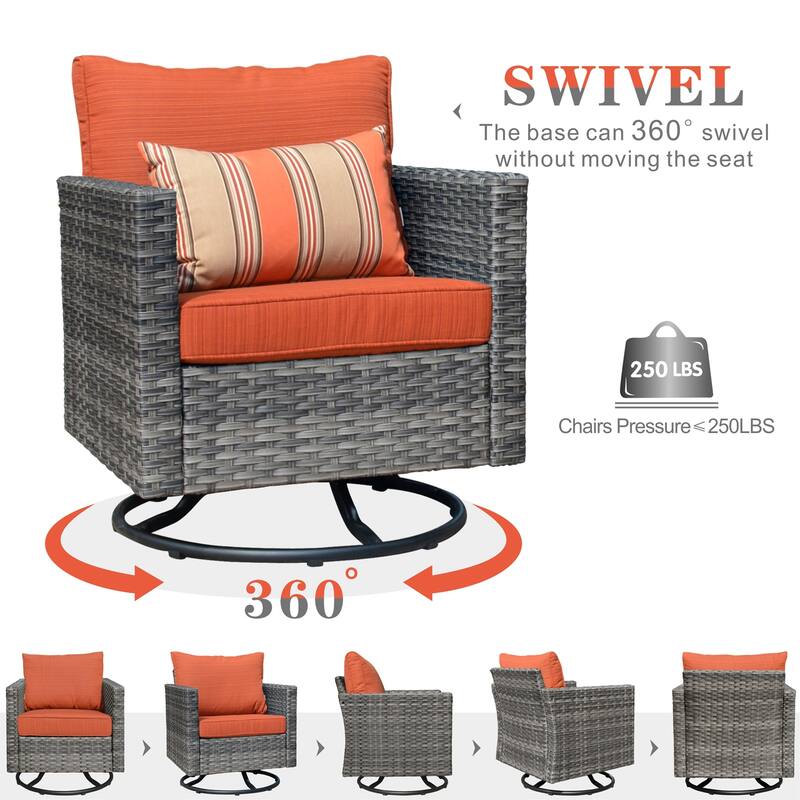 OVIOS Deep Seat Wicker 10-piece Sectional Set Swivel Chairs With Glass Top Coffee Table