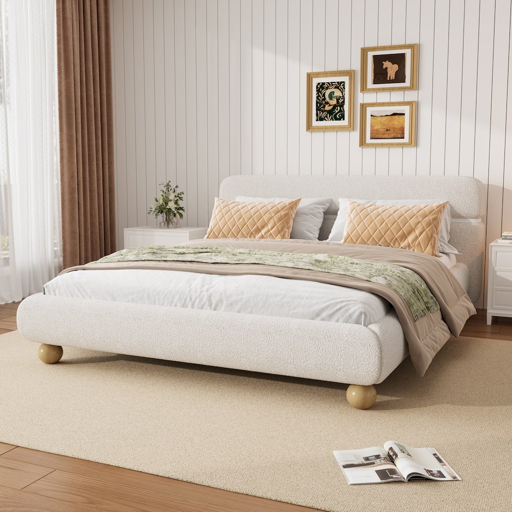 Modern Low-Profile Upholstered Bed with Teddy Fleece Fabric by Harper&Bright Designs