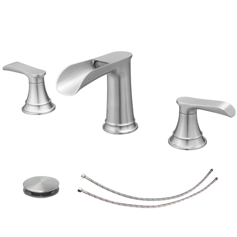 Topcraft Two Handle Waterfall Bathroom Faucet with Pop-Up Drainer - Brushed Nickel