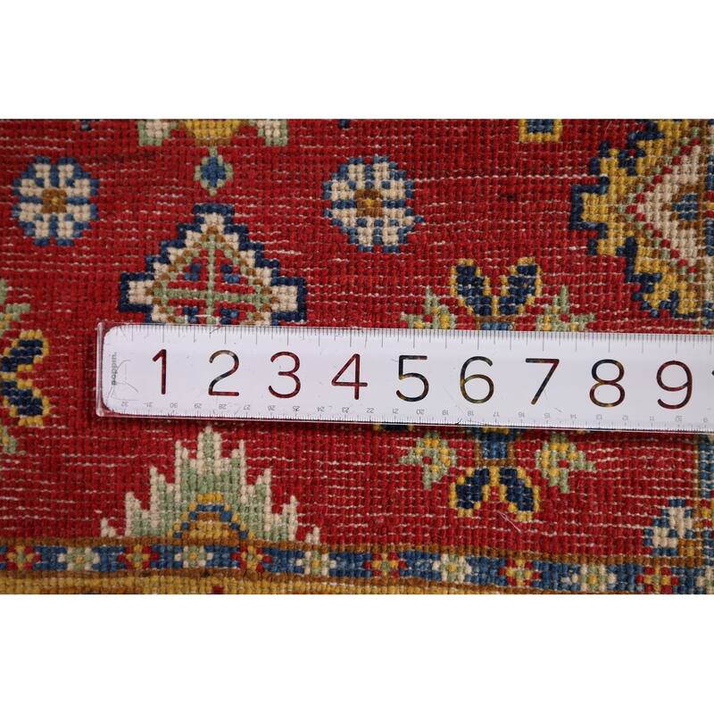Geometric Red Kazak Oriental Accent Rug Hand-Knotted Wool Carpet - 2'0" x 3'0"