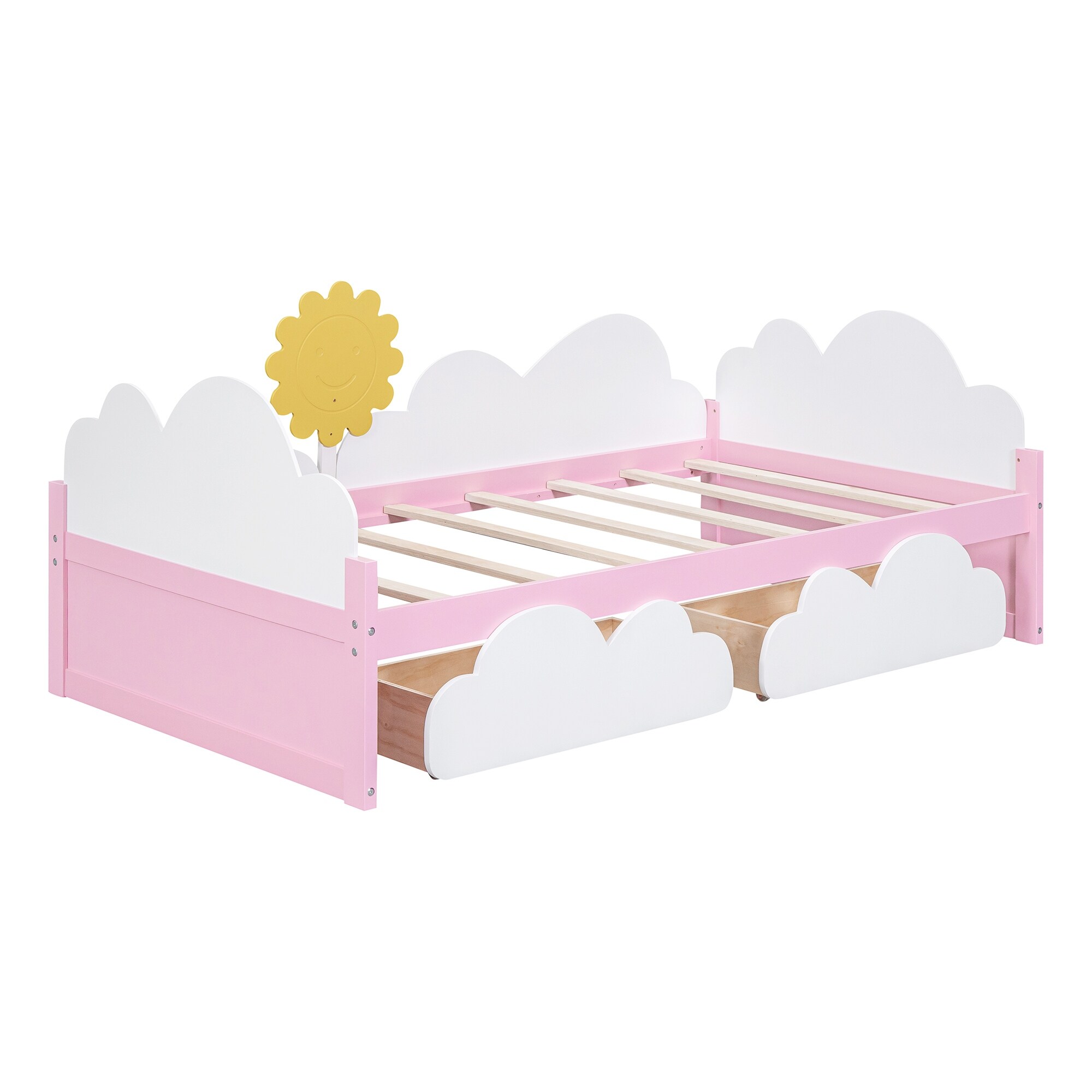 Twin Size Princess Bed Frame with Clouds and Crescent Moon or