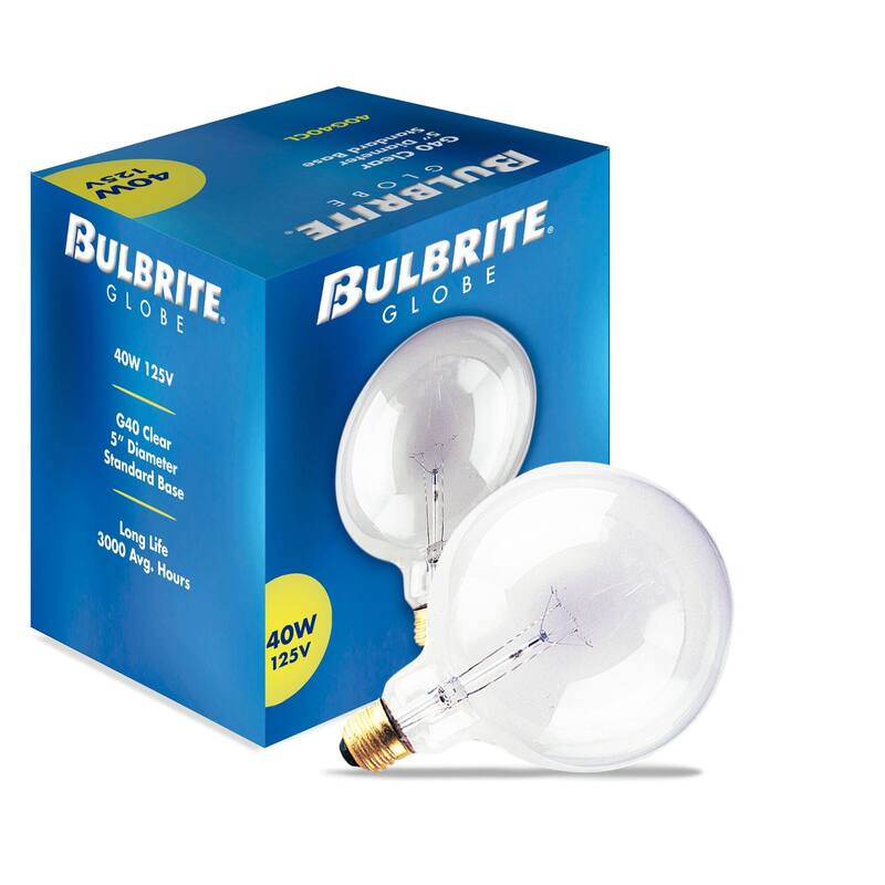 Bulbrite Pack of (12) 40 Watt Dimmable Clear G40 Incandescent Light Bulbs with Medium (E26) Base, 2700K Warm White Light
