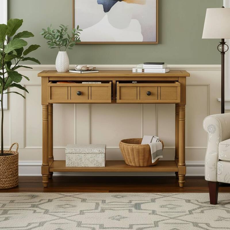 Daisy Carved-Leg Console Table with Dual Drawers & Display Shelf by Harper&Bright Designs