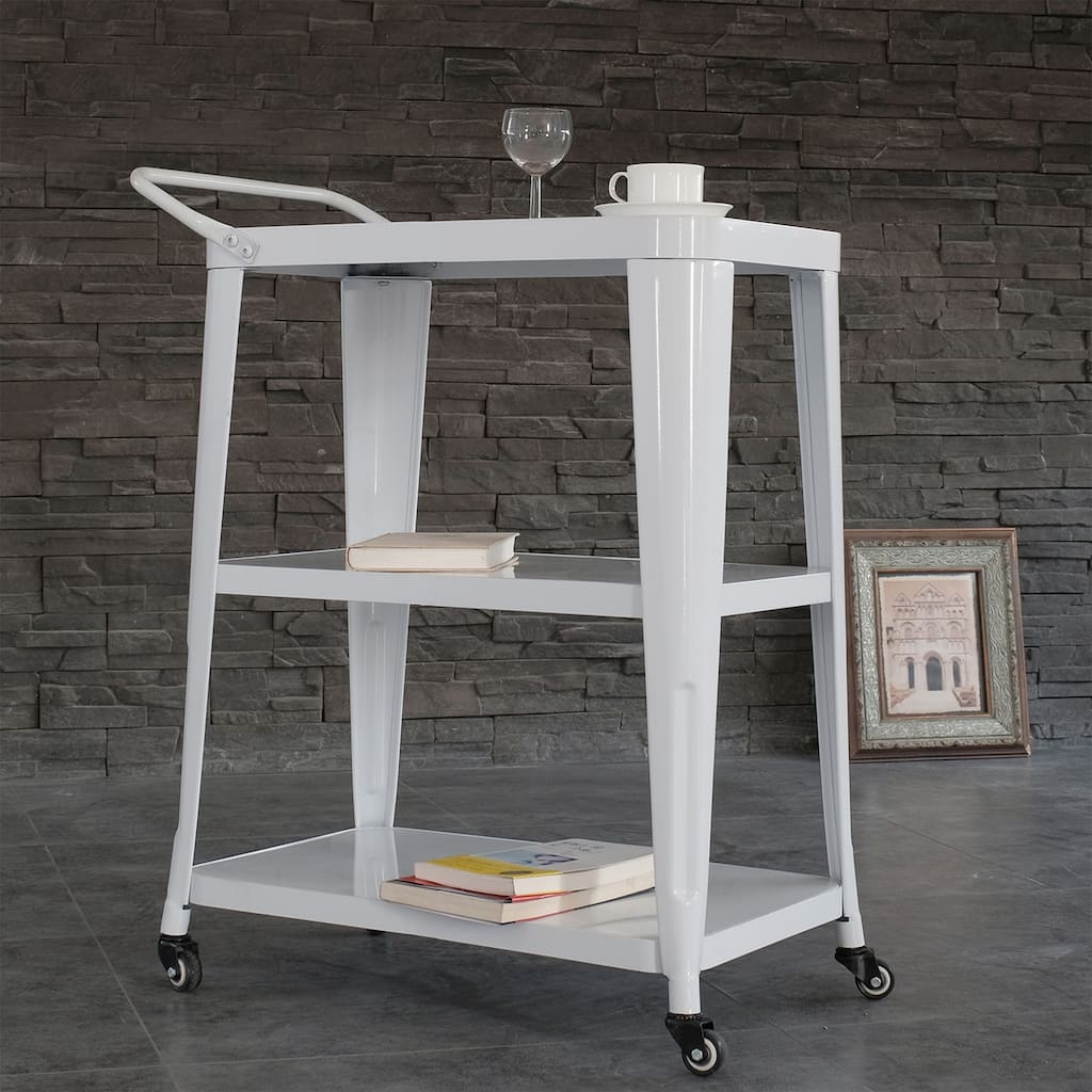 Modern Metal White 3-Tier Rolling Serving Bar Cart - 24" L x 14" W x 31" H