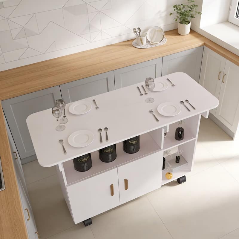 Rectangle Folding Dining Table with Wheels Kitchen Table with Drawer