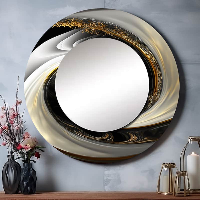 Designart "Abstract Modern Swirl I" Animals Round Bathroom Mirror - Black Modern Round Wall Décor