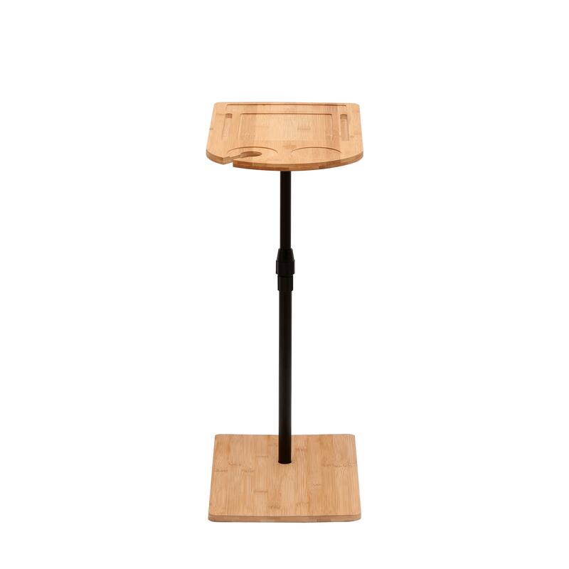 Couch Tray Table Bamboo Height Adjustable Side Table for Sofa C-shaped Oval End Tables
