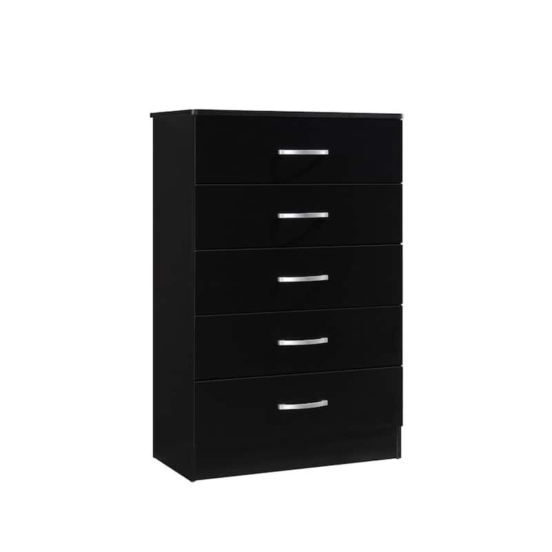 47.75" Black and Silver Rectangular 5-Drawer Chest