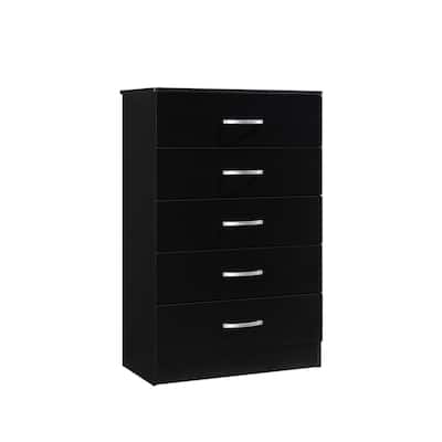 47.75" Black and Silver Rectangular 5-Drawer Chest