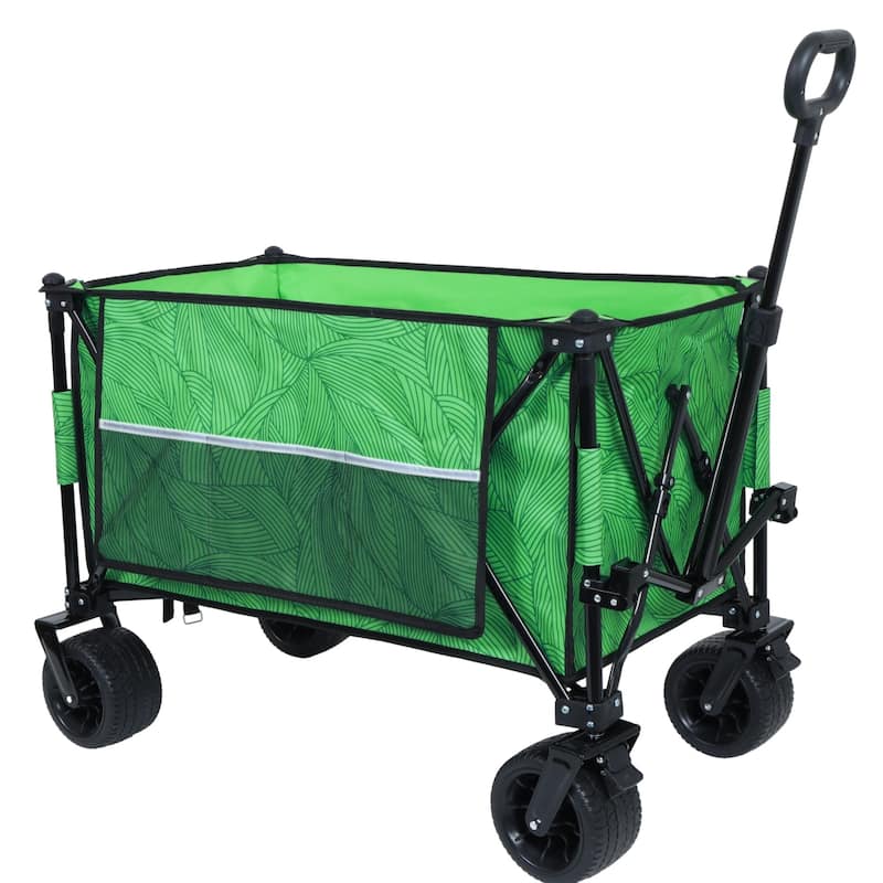 480 lb Folding Wagon Cart with Bonus Picnic Mat & All-Terrain Wheels