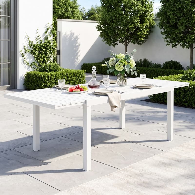 Domi Expandable Patio Dining Table 60 to 88 Inches.Weatherproof HDPE/Aluminum Outdoor Table for 4-8 People