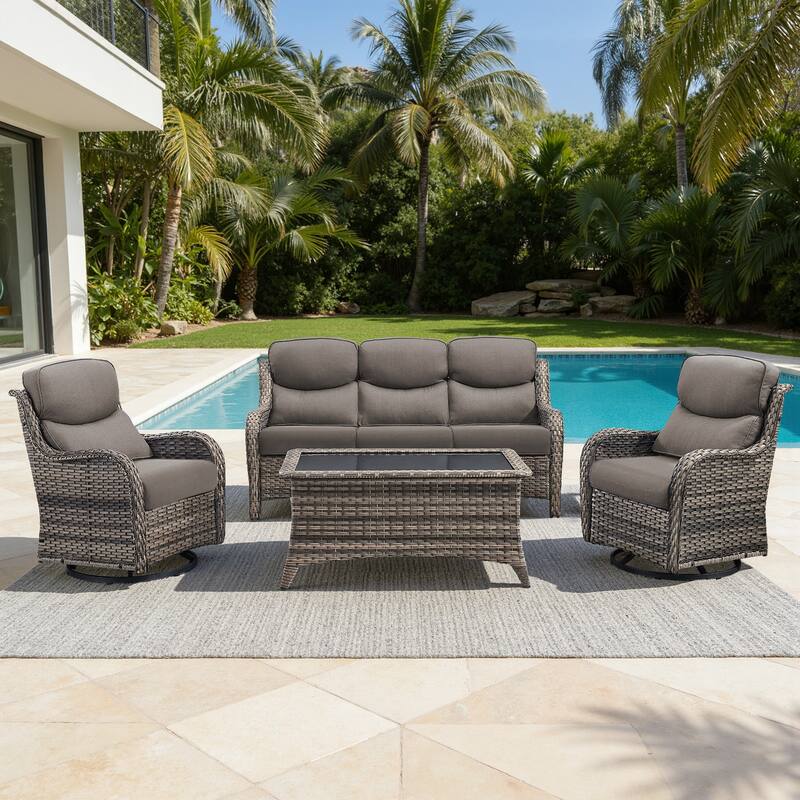 Meyreso 4-Piece Wicker Outdoor Patio Conversation Set with 5-Inch Thick Olefin Cushions
