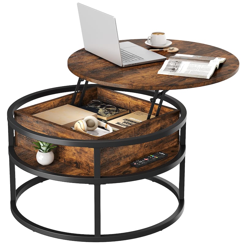 Moasis Round Lift Top Coffee Table with Hidden Storage - Brown